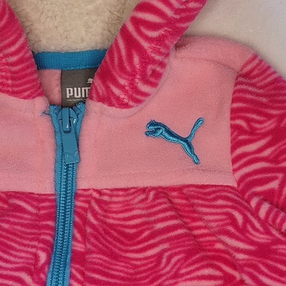Puma Girls Pink Striped Fleece Hooded Coat 0-3 Months - Picture 3 of 6
